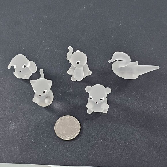 Mini Frosted Glass Animal Figurines Set Of 5 Bear Elephant Swan Bunny Cat - Picture 2 of 9
